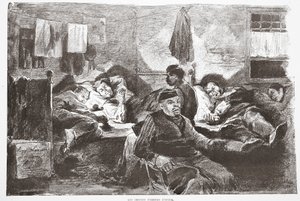Chińczyk palący opium, ilustracja z "La Rue a Londres", wyd. G. Charpentier et Cie, 1884 r.
